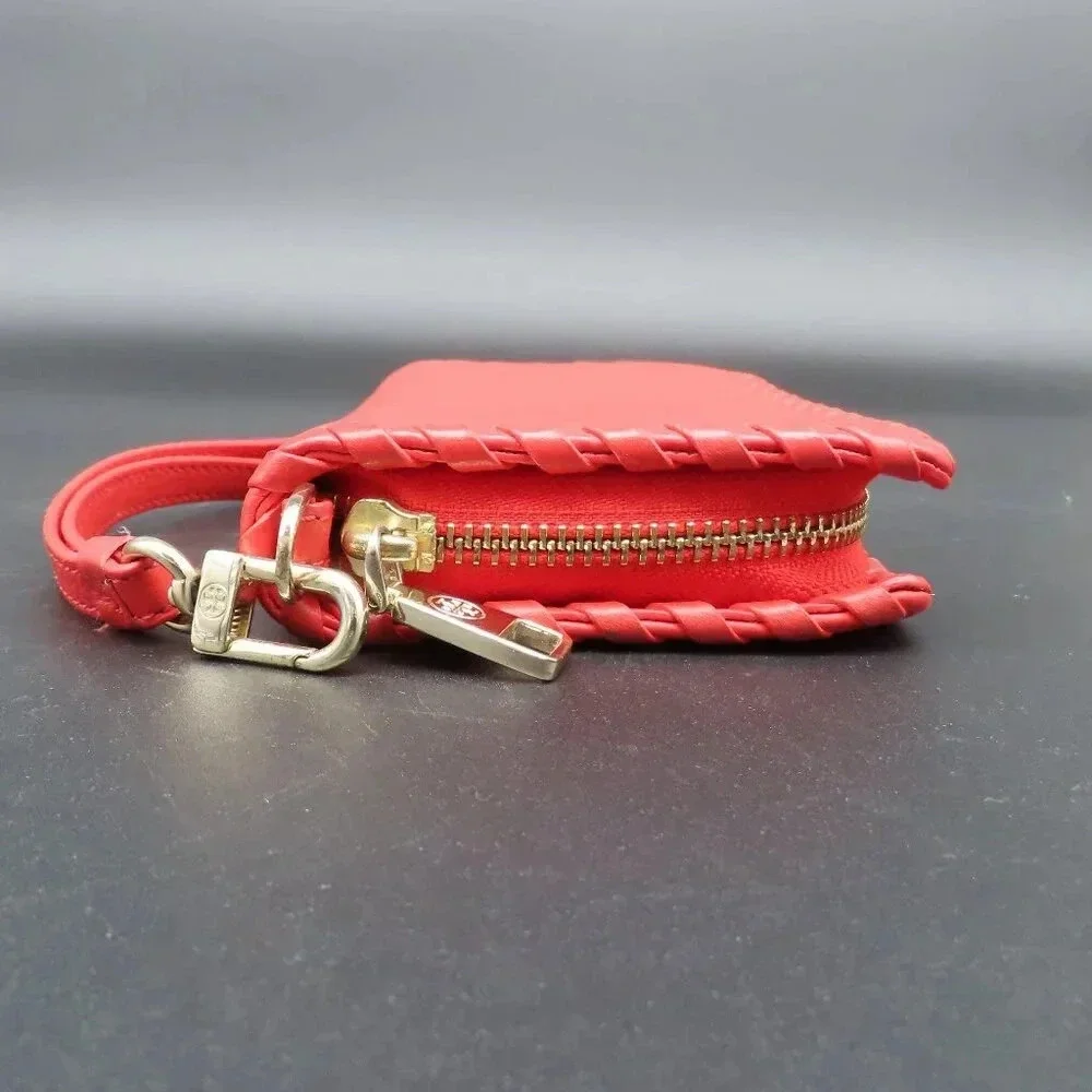 Tory Burch Marion Red Pebbled Leather Wristlet Wallet